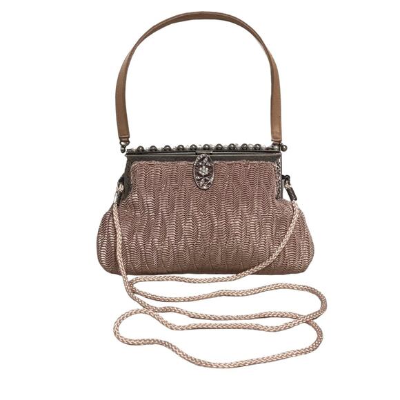 Kate Landry Vintage Etched Frame Textured Satin Handbag Formal Top Handle Mini - Picture 1 of 9